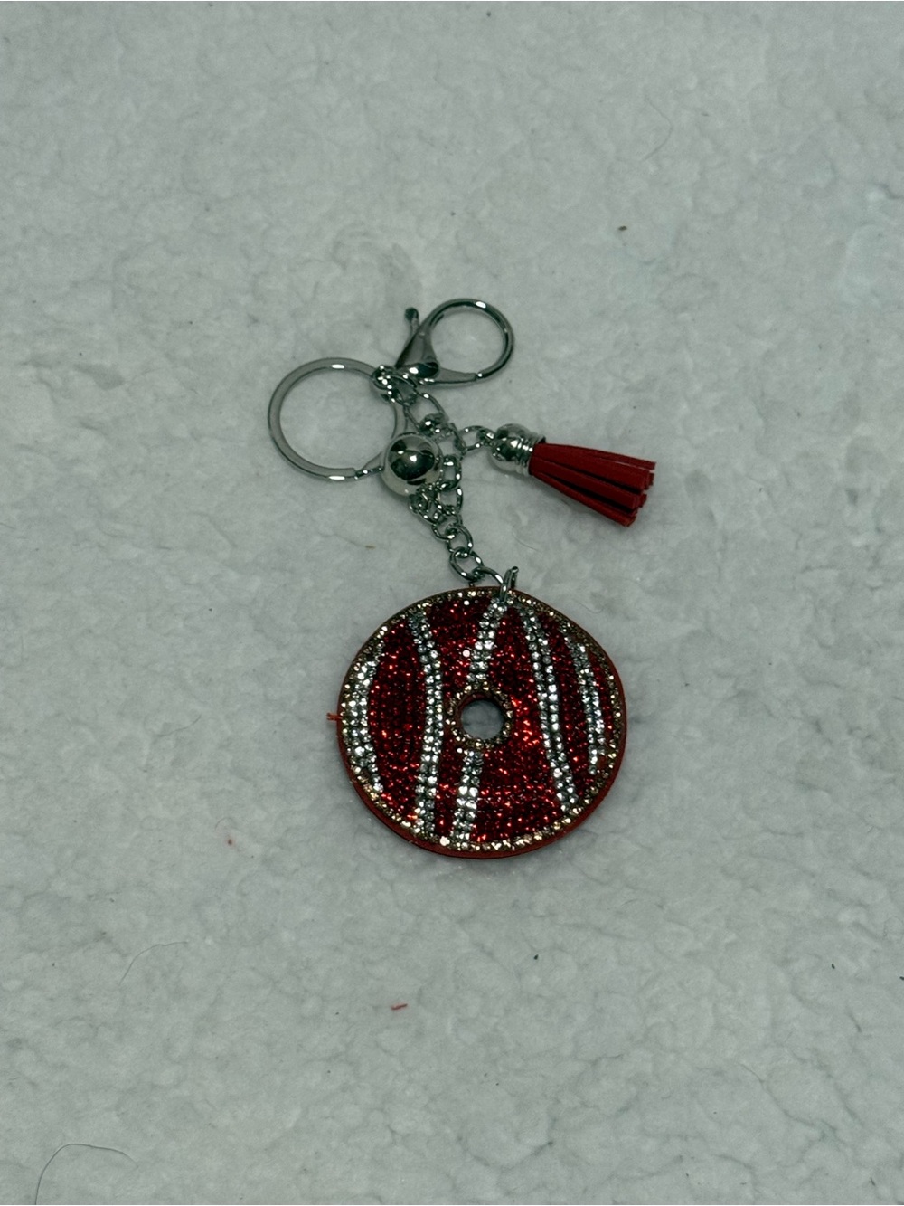 Red Rhinestone Donut Charm with Tassel  Keychain